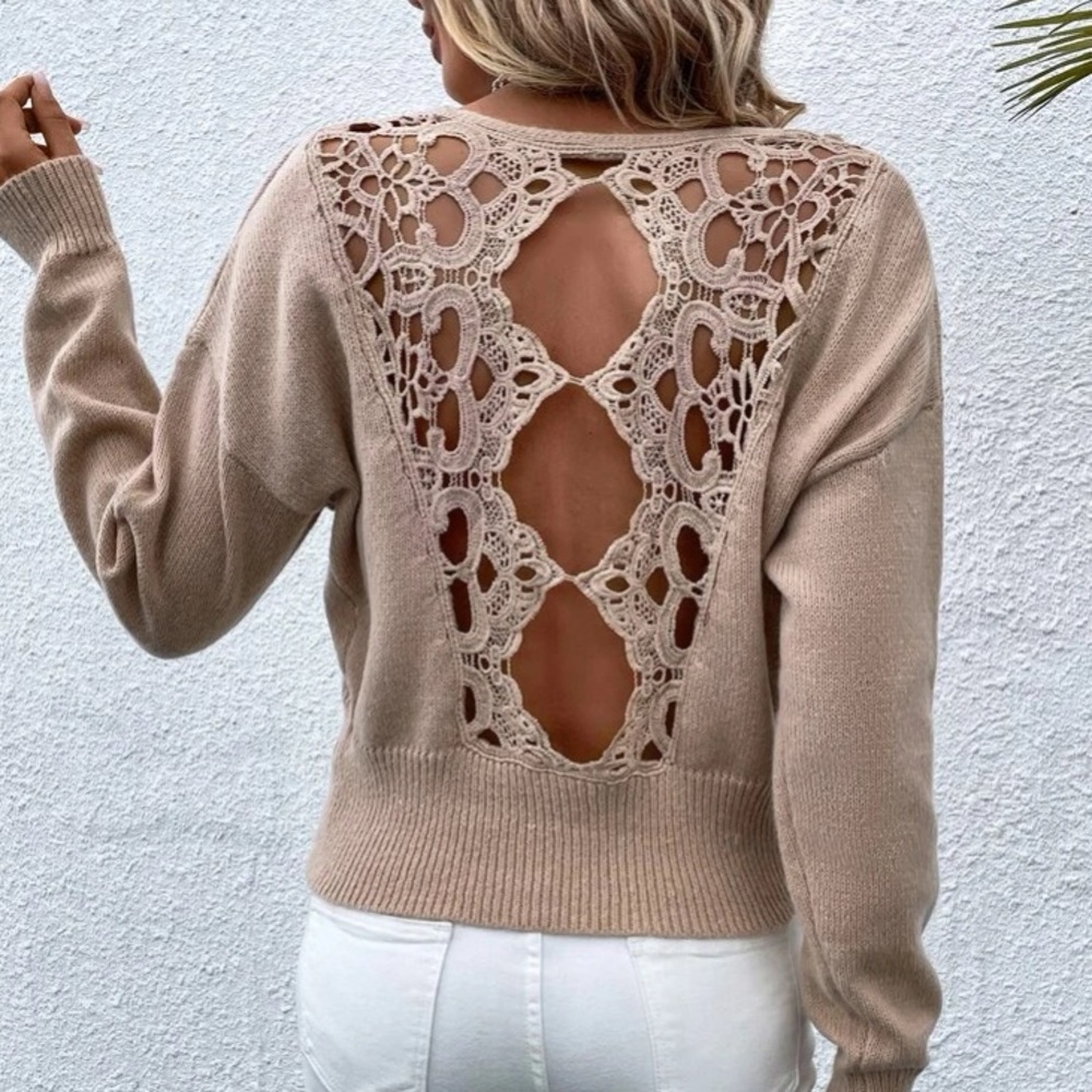 Lace V-Neck Casual Sweater - Picture 13 of 16